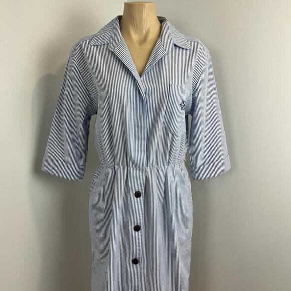 VTG Willi of California Womens M/L Blue White Striped Nautical Button Down Dress - Picture 1 of 13